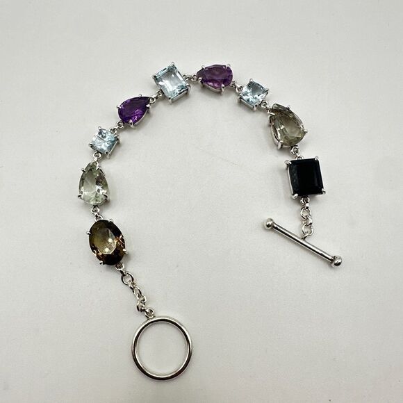 NWOT 7" One-of-a-kind Multi-gemstone bracelet in sterling silver! - Picture 10 of 13